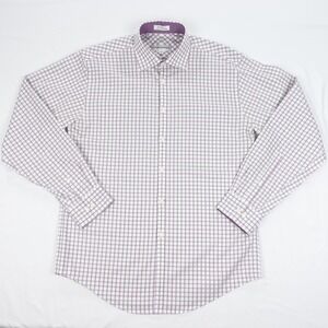 Jhane Barnes Dress Shirt Mens 16 34/35 Purple Gray Check Plaid Modern Fit Cotton